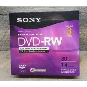 BRAND NEW - Sony Handycam DVD-RW 3-Pack 30 Min 1.4GB SEALED